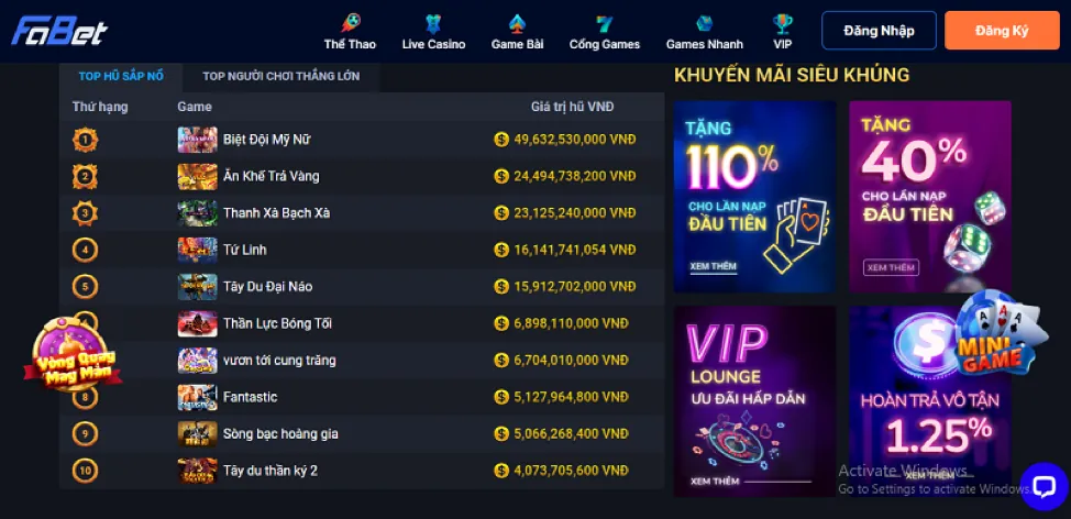 Trò chơi slot và nổ hũ với giải thưởng lớn